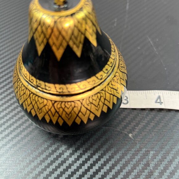Decorative Black & Gold Thai Style Wooden Pear Trinket Box Lacquerware - Picture 8 of 9